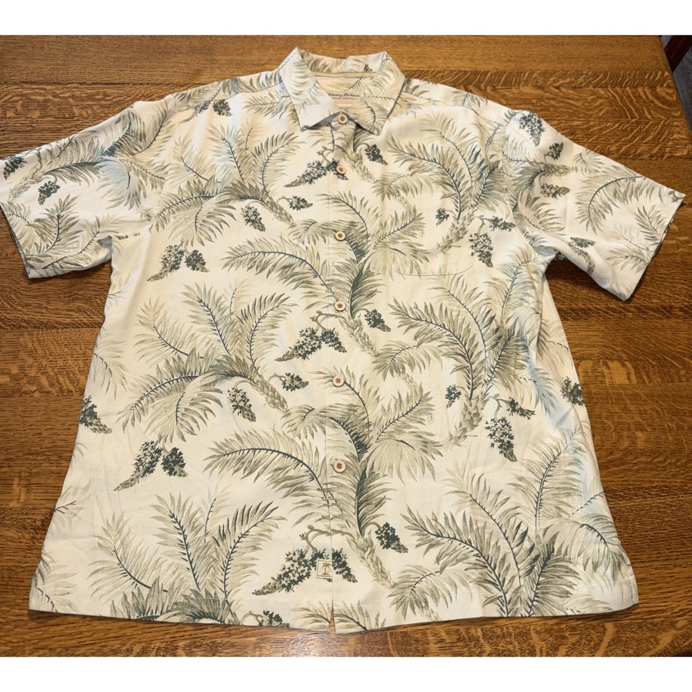 NWOT Tommy Bahama Men's L Silk Shirt Washable Green Palm Leaf Tropical Floral